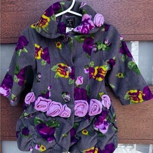Girls' Mack & Co Floral Fleece Jacket - Gray and Purple 12 mo